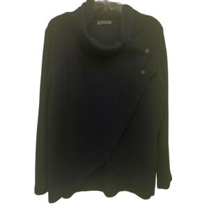EsliG Waffle Knit Pullover‎ Womens XXL Navy Blue Good Asymmetrical Cowl Neck